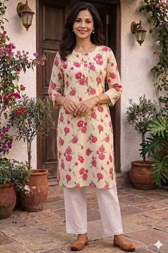 Saka Designs Cream Printed Cotton Kurti