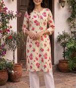 Cream printed cotton kurti