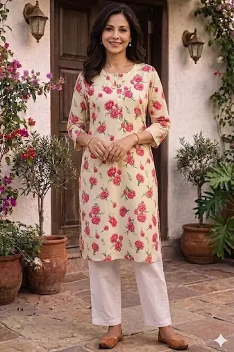 Saka Designs Cream Printed Cotton Kurti