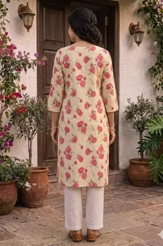 Saka Designs Cream Printed Cotton Kurti