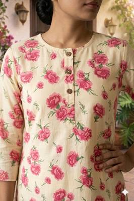Saka Designs Cream Printed Cotton Kurti 4