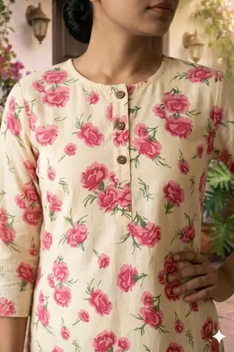 Saka Designs Cream Printed Cotton Kurti