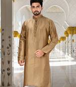 Beige dupion art silk kurta with  cuff and fancy buttons