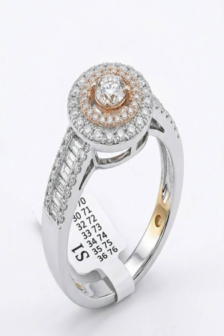 925 sterling silver cubic zirconia round  double halo ring with baguette accent band