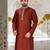 Red dupion art silk  kurta with handwork in collar and button line