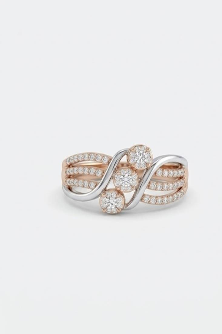 925 sterling silver cubic zirconia three-stone cz crossover ring with pavé bands