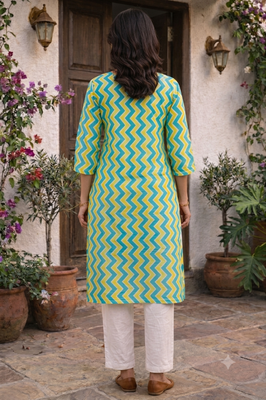 Saka Designs Aqua Blue & Light Green Printed Cotton Kurti 3