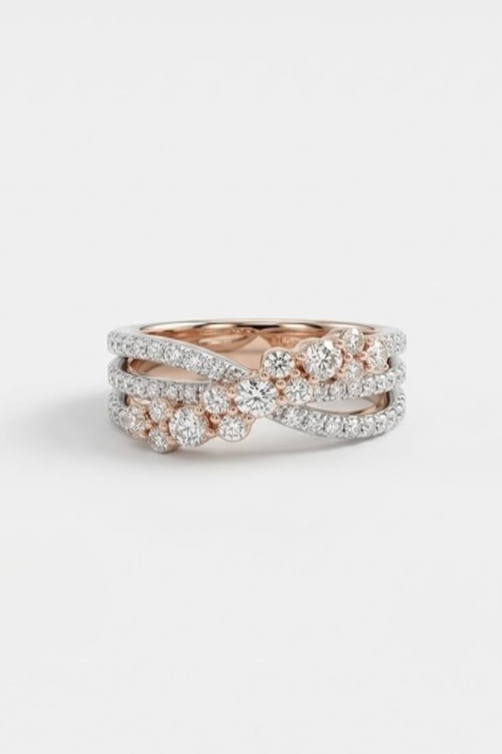 925 sterling silver cubic zirconia floral cluster cz crossover ring with pavé bands