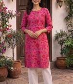 Pink printed cotton kurti