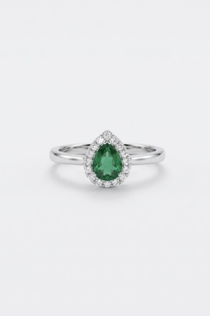 925 sterling silver cubic zirconia green stone cz ring with  halo look