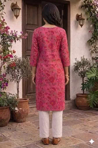 Saka Designs Pink Printed Cotton Kurti