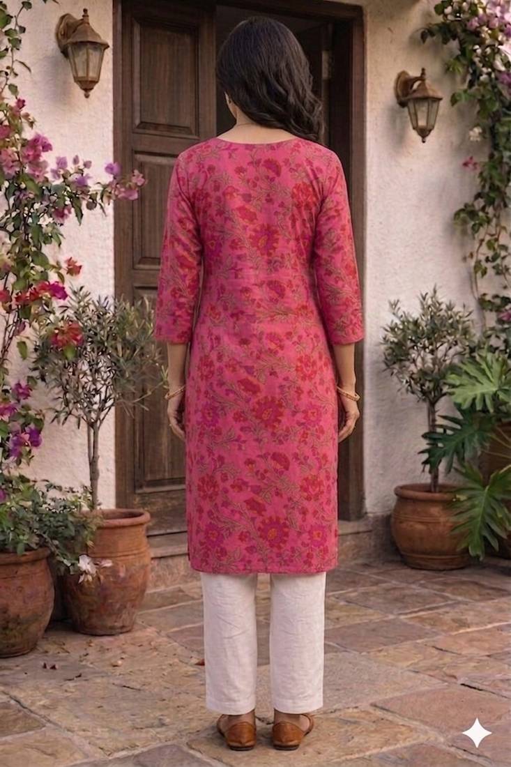 Pink printed cotton kurti