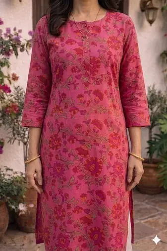 Saka Designs Pink Printed Cotton Kurti