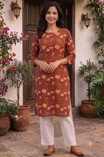 Saka Designs Red Printed Cotton Kurti