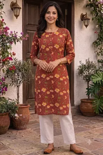 Saka Designs Red Printed Cotton Kurti