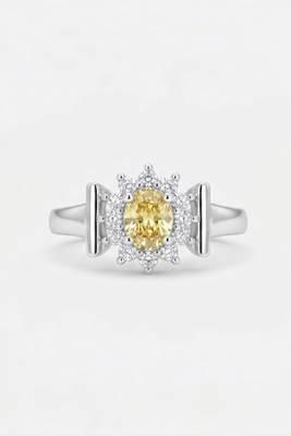 925 sterling silver cubic zirconia yellow stone cz floral halo ring 1