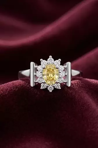 925 sterling silver cubic zirconia yellow stone cz floral halo ring
