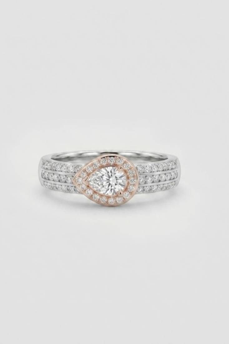 925 sterling silver cubic zirconia pear shape cz halo ring with triple pavé band
