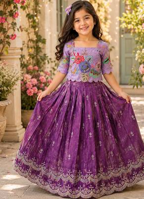 Kids girls festive wear position embroidered work lehenga choli set 1