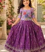 Kids girls festive wear position embroidered work lehenga choli set