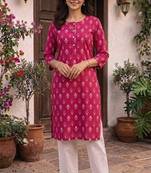 Dark pink printed cotton kurti