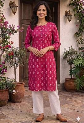 Saka Designs Dark Pink Printed Cotton Kurti 2