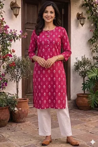 Saka Designs Dark Pink Printed Cotton Kurti