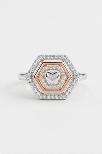 925 sterling silver cubic zirconia hexagon cz halo ring with heart