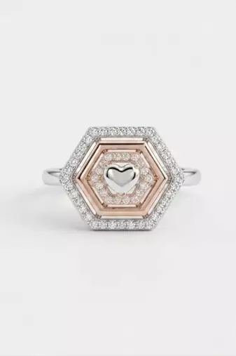 925 sterling silver cubic zirconia hexagon cz halo ring with heart