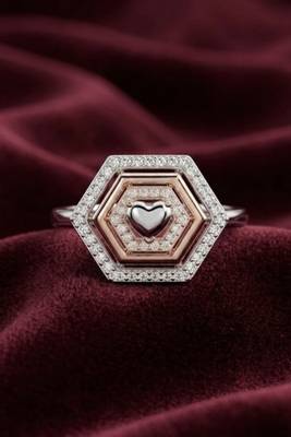 925 sterling silver cubic zirconia hexagon cz halo ring with heart 3