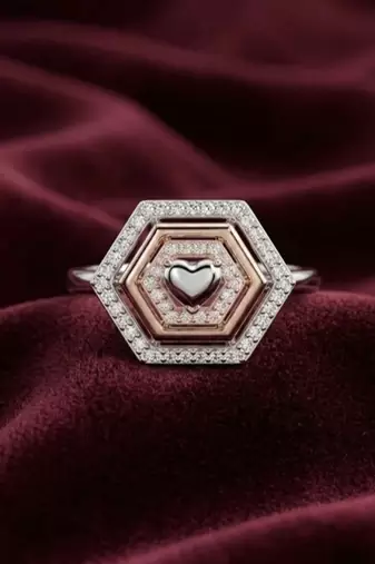 925 sterling silver cubic zirconia hexagon cz halo ring with heart