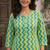 Aqua blue & light green printed cotton kurti