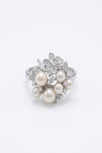 925 sterling silver cubic zirconia vintage style pearl blossom ring