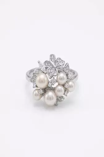 925 sterling silver cubic zirconia vintage style pearl blossom ring