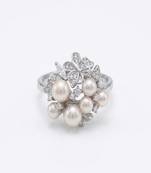 925 sterling silver cubic zirconia vintage style pearl blossom ring