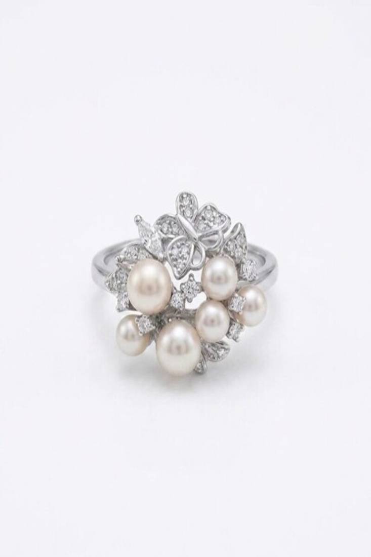 925 sterling silver cubic zirconia vintage style pearl blossom ring
