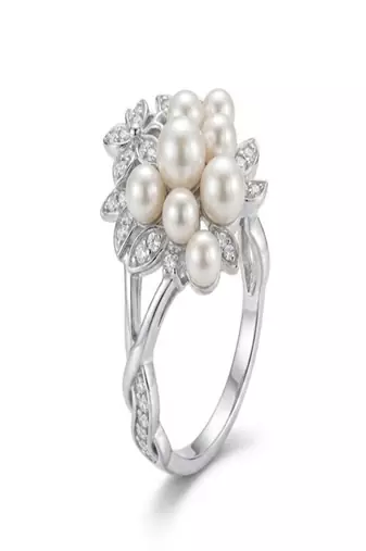 925 sterling silver cubic zirconia vintage style pearl blossom ring