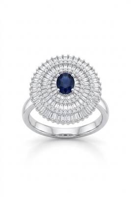 925 sterling silver cubic zirconia luxury cocktail ring with blue cz center 1