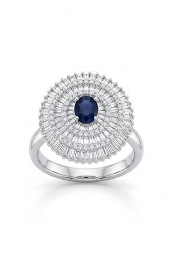 925 sterling silver cubic zirconia luxury cocktail ring with blue cz center