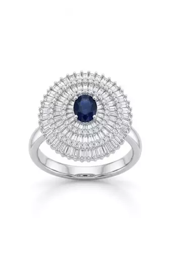 925 sterling silver cubic zirconia luxury cocktail ring with blue cz center
