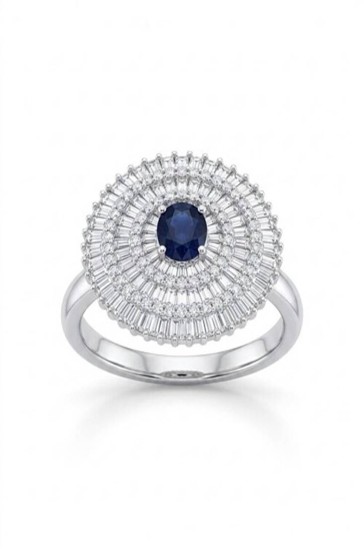 925 sterling silver cubic zirconia luxury cocktail ring with blue cz center