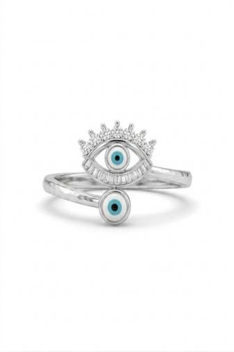 925 sterling silver cubic zirconia evil eye cz bypass ring with dual motif