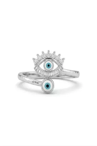 925 sterling silver cubic zirconia evil eye cz bypass ring with dual motif