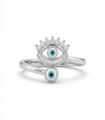 925 sterling silver cubic zirconia evil eye cz bypass ring with dual motif