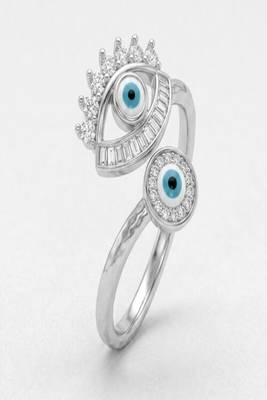 925 sterling silver cubic zirconia evil eye cz bypass ring with dual motif 2