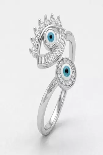 925 sterling silver cubic zirconia evil eye cz bypass ring with dual motif