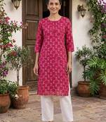 Pink printed cotton kurti