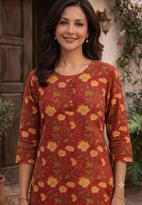 Saka Designs Red Printed Cotton Kurti 3