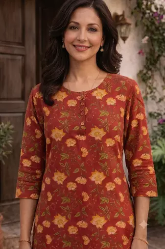 Saka Designs Red Printed Cotton Kurti