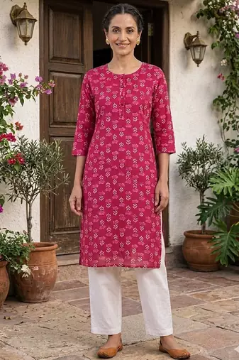Saka Designs Pink Printed Cotton Kurti